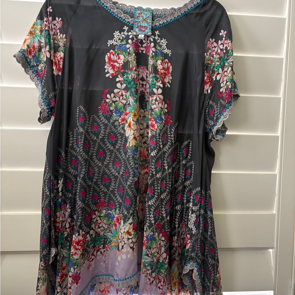 Johnny Was Black gray and Red tunic type  Short Sleeve Blouse